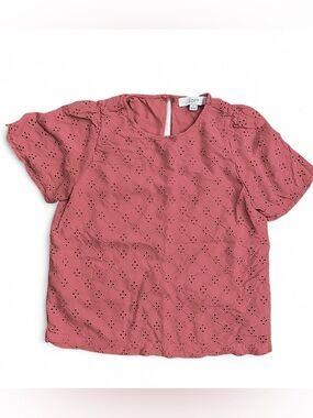LOFT Eyelet Short Sleeve Blouse - Rose